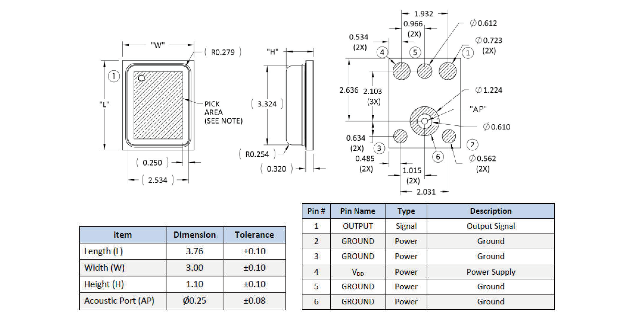 CMM3729AL-110H62S381 Mechanical Drawing